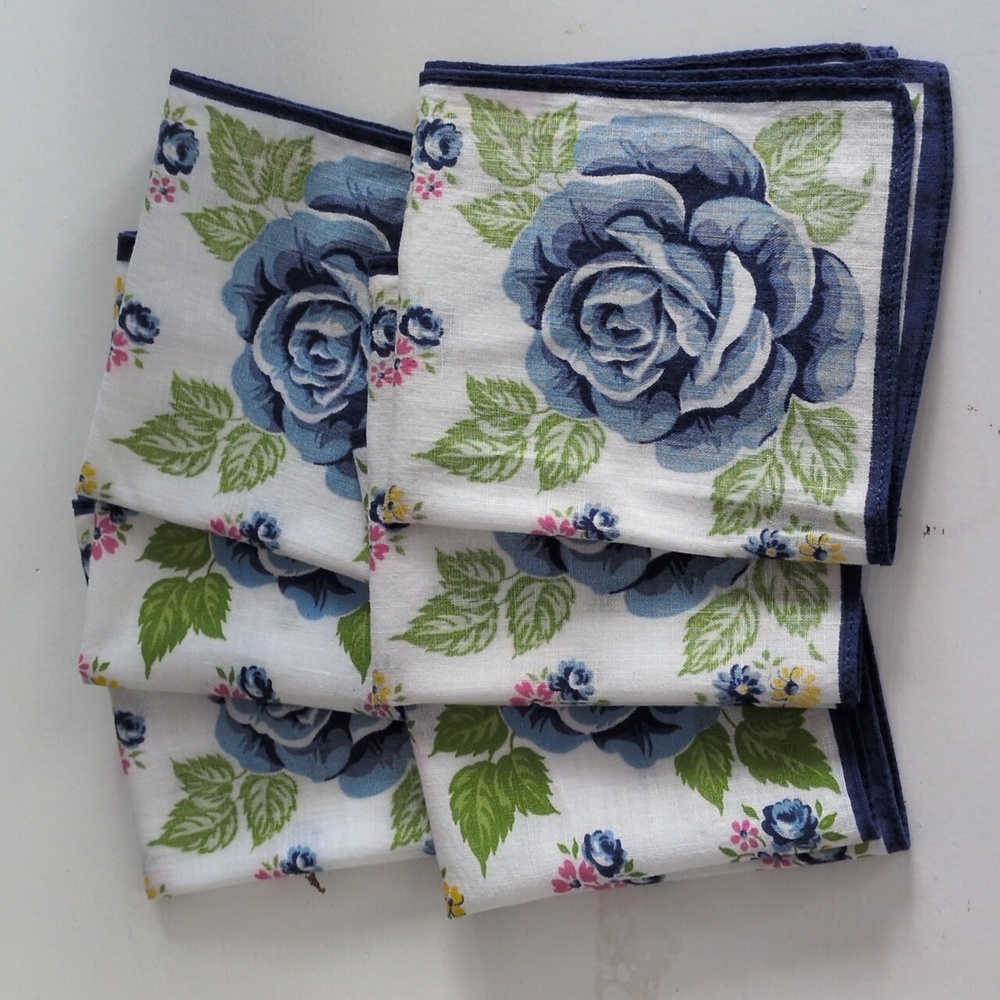 Lot of 6 Vintage Deadatock Floral Handkerchiefs
